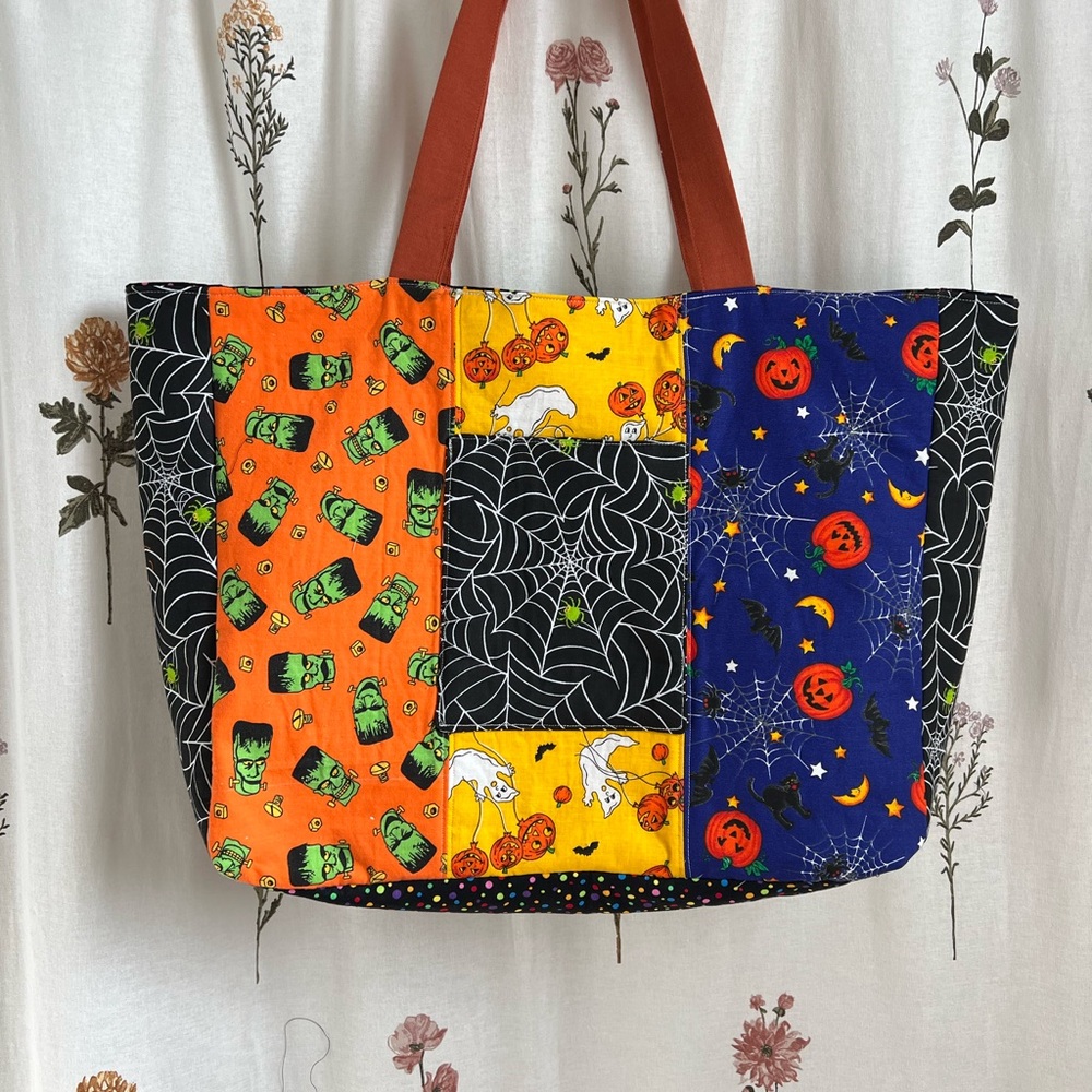 Vintage Halloween Patchwork Tote Bag